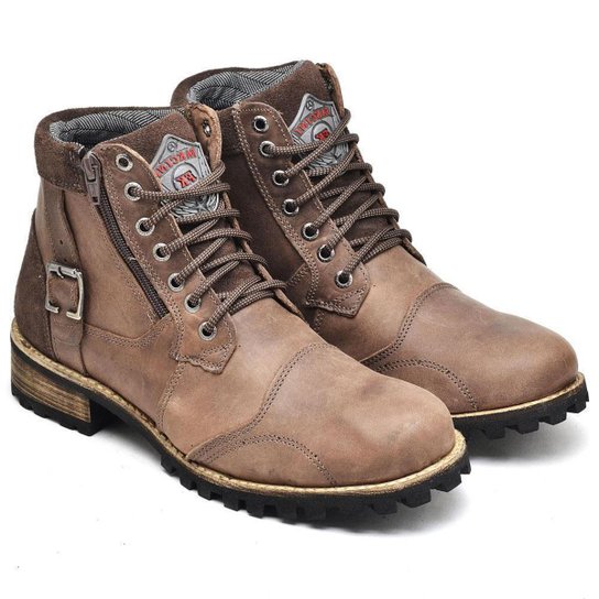 Bota Coturno Masculina Couro Zíper Fivela Conforto Moderna - Marrom Menor preço em Bota Coturno Masculina Couro Zíper Fivela Conforto Moderna - Marrom
