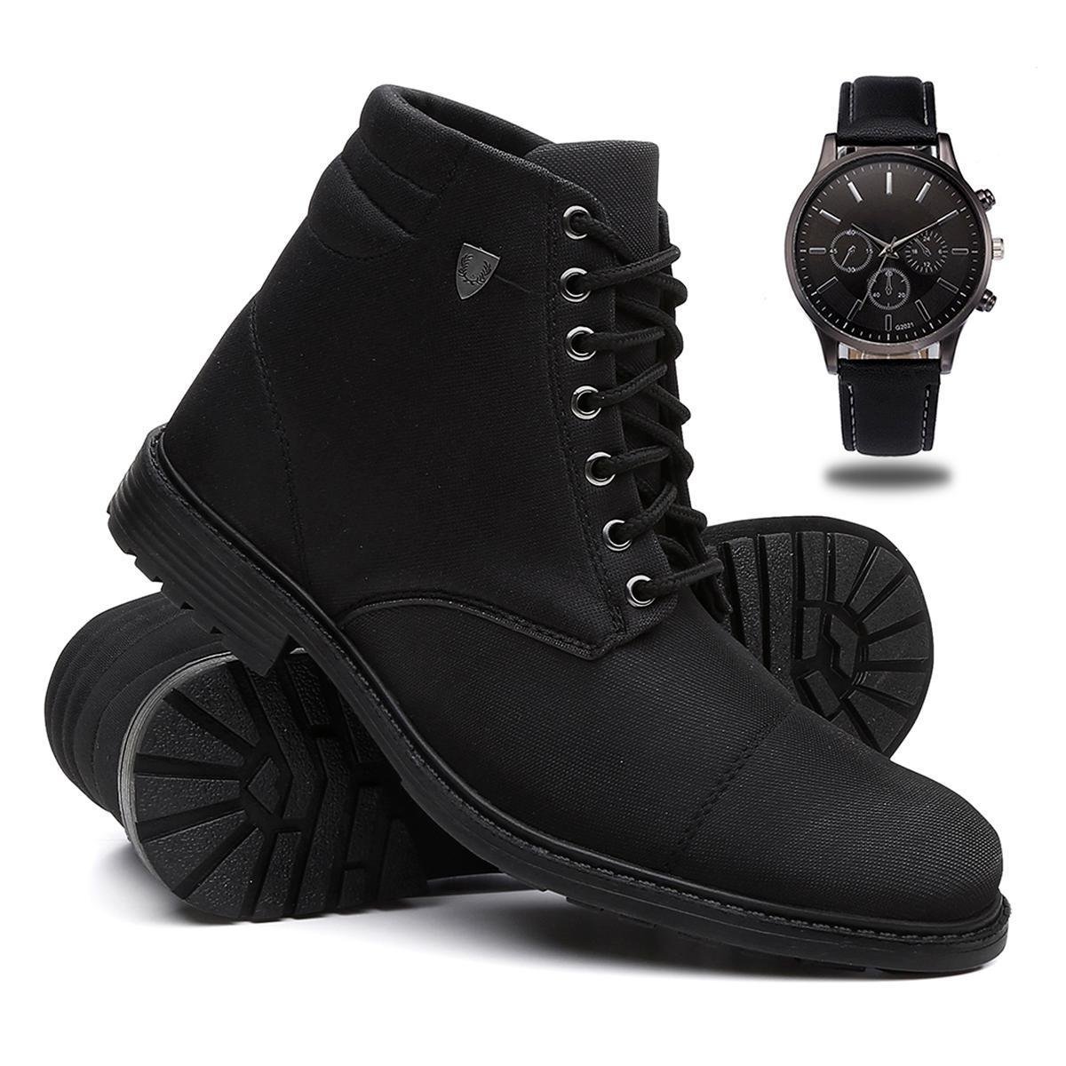 Bota Coturno Masculino Casual Conforto Cano Médio + Relógio Menor preço em Bota Coturno Masculino Casual Conforto Cano Médio + Relógio