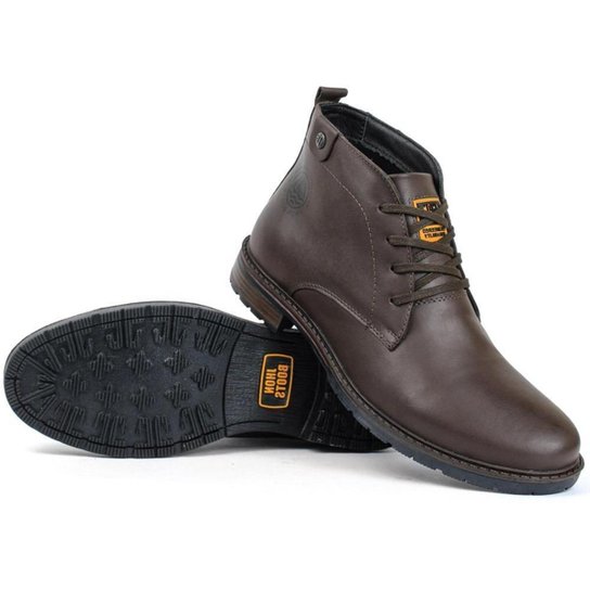 Bota Coturno Masculino Couro Cadarço Cano Médio Resistente - Café Menor preço em Bota Coturno Masculino Couro Cadarço Cano Médio Resistente - Café