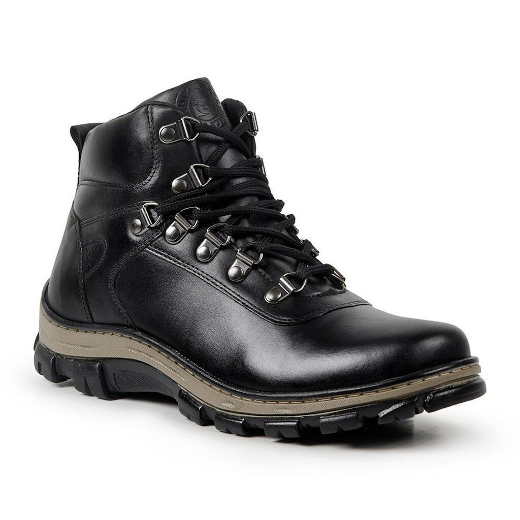 Bota Coturno Masculino Couro Cano Alto Bico Redondo Casual