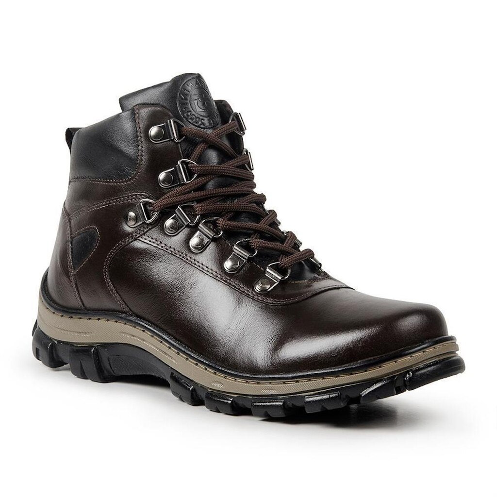 Bota Coturno Masculino Couro Cano Alto Bico Redondo Casual