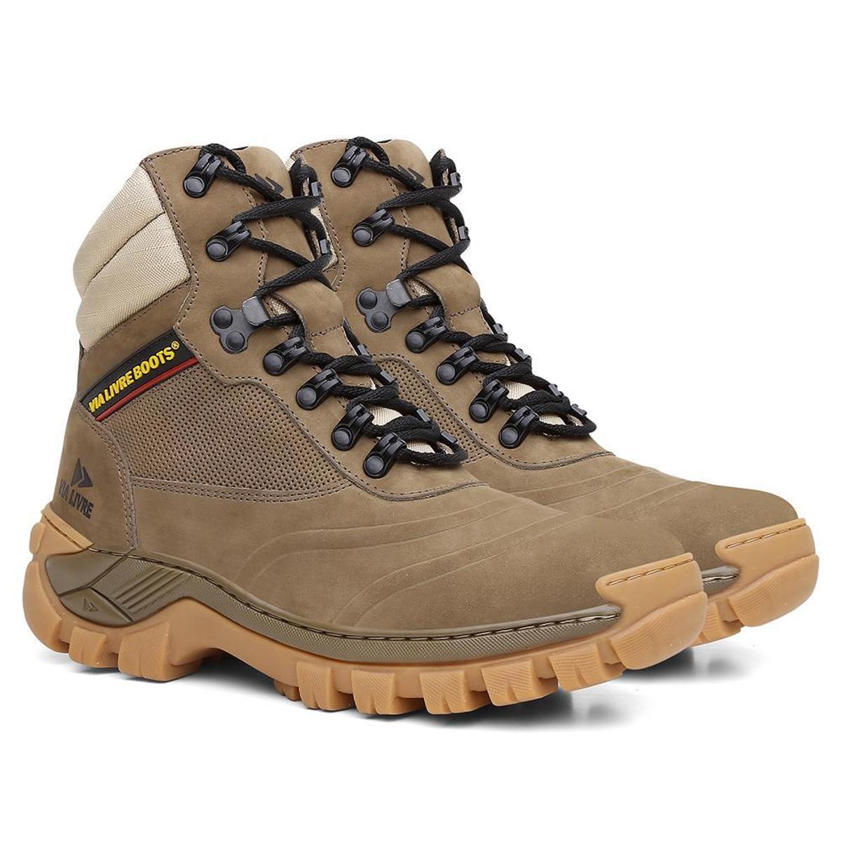 Bota Coturno Masculino Em Couro Via Livre Alabama Rato - Bege | Netshoes