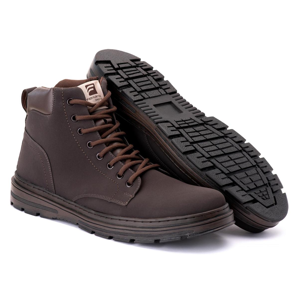 Bota Coturno Masculino Preto e Marrom Sintético com Ziper Menor preço em Bota Coturno Masculino Preto e Marrom Sintético com Ziper