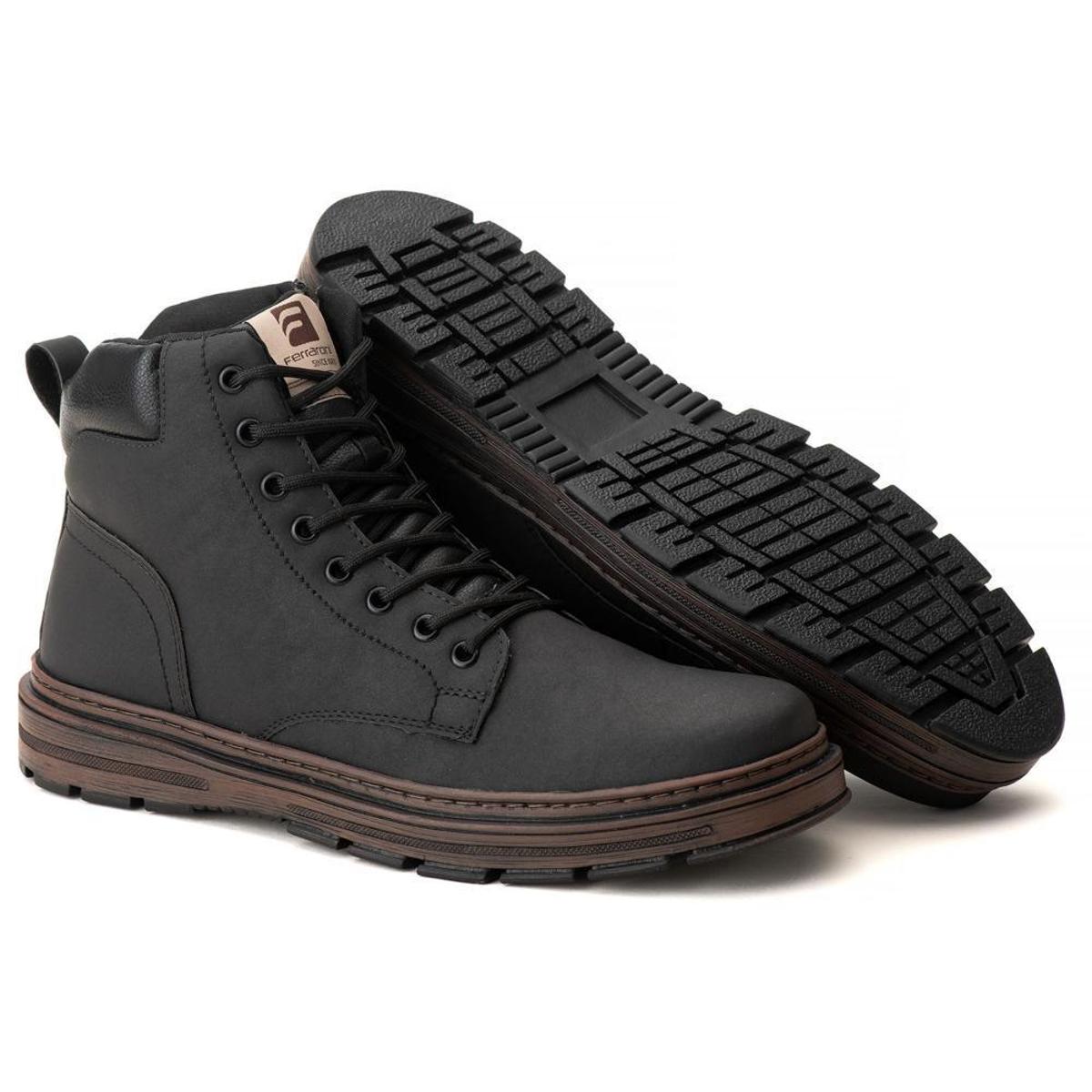 Bota Coturno Masculino Preto e Marrom Sintético com Ziper