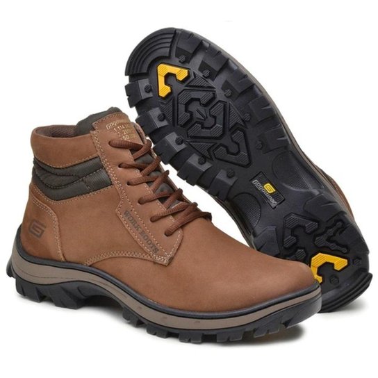 Bota Coturno Masculino Tratorado Segurança Couro EPI CA GOGOWEAR Sola Borracha Resistente Dia a Dia