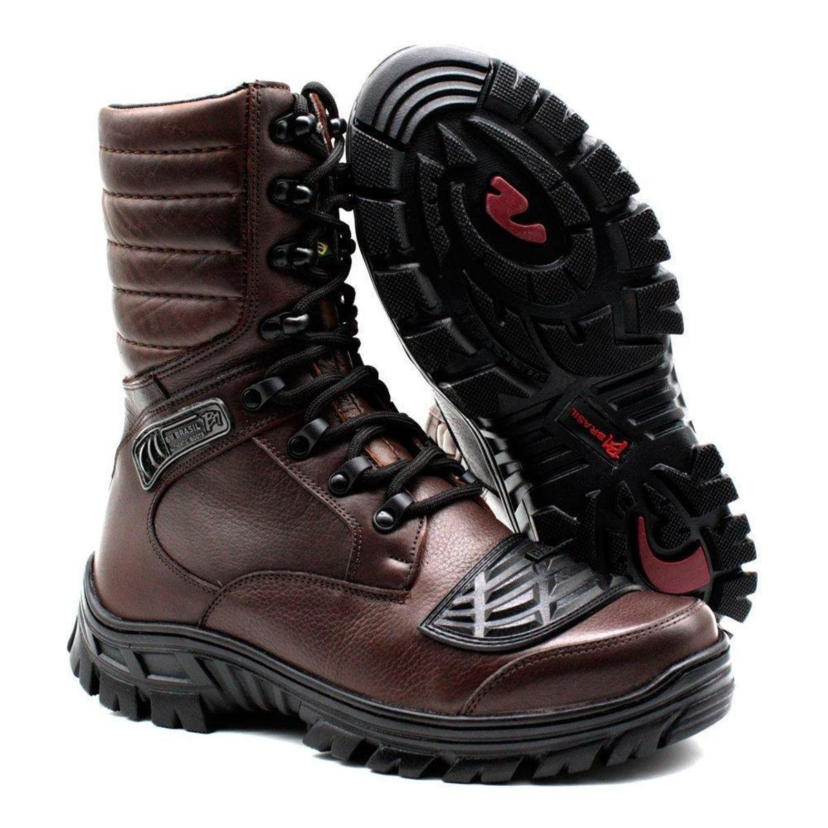 Bota Coturno Militar Attack Couro Cano Alto Leve BM Brasil Vinho