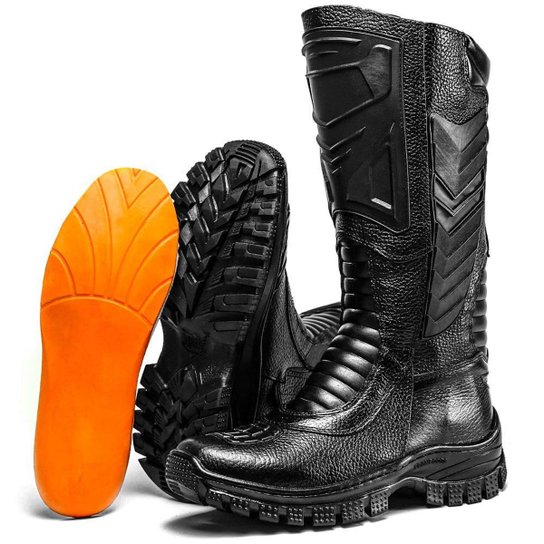 Bota Coturno Militar Bombeiro e Samu Cano Alto Preto Masculino - Preto Menor preço em Bota Coturno Militar Bombeiro e Samu Cano Alto Preto Masculino - Preto
