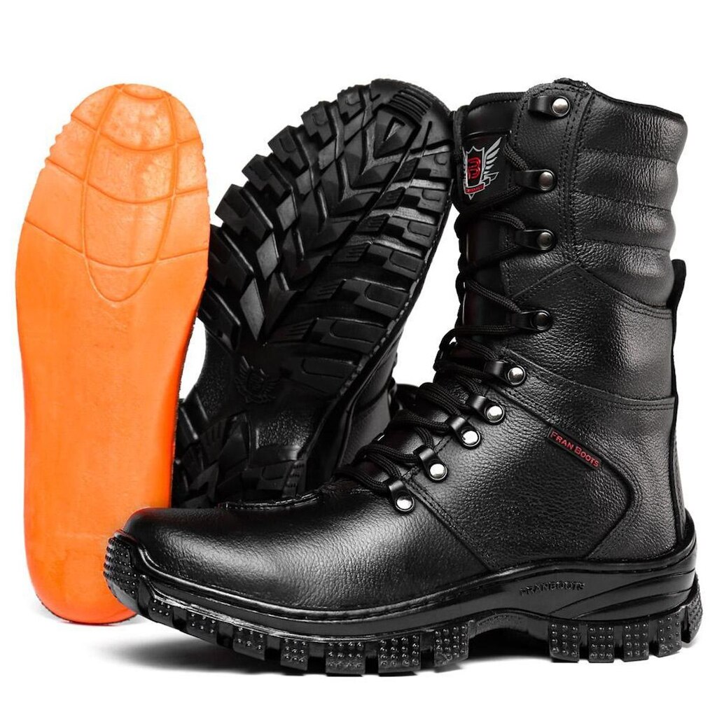 Bota Coturno Militar e Motoqueiro Cano Médio Preto Masculino