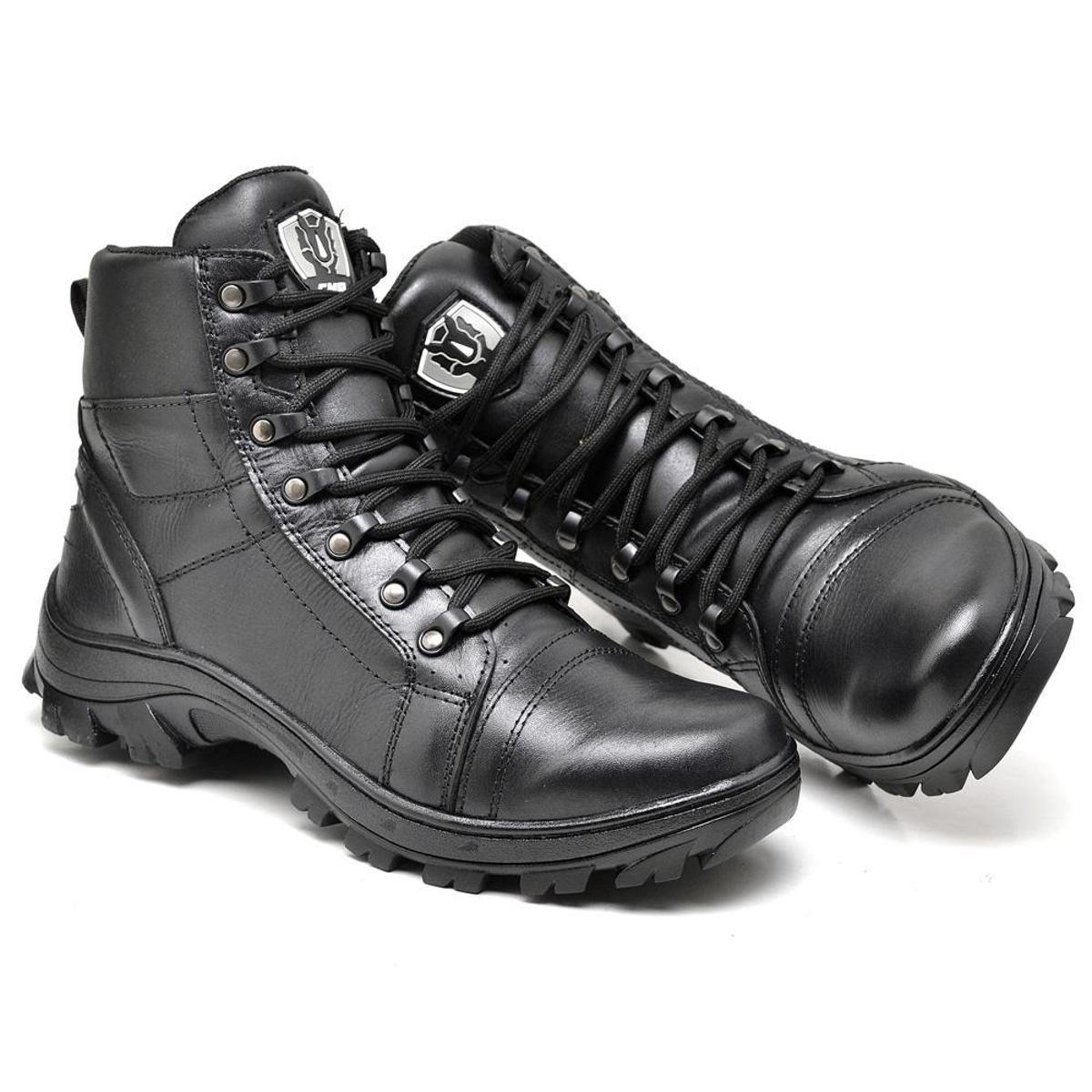 Bota Coturno Militar Tática Couro Masculina Cano Baixo Preta Lisa Menor preço em Bota Coturno Militar Tática Couro Masculina Cano Baixo Preta Lisa