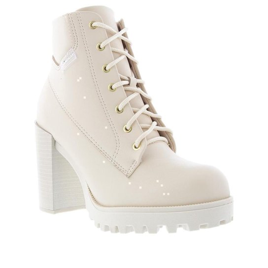 Bota Coturno Moleca Meia Pata Tratorado Pespontos Off White Off
