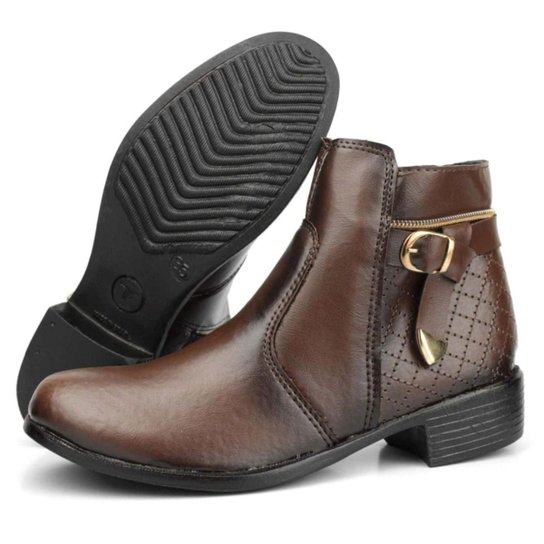 Bota Coturno Montaria Feminina Cano Curto Salto Baixo Ziper - Marrom Menor preço em Bota Coturno Montaria Feminina Cano Curto Salto Baixo Ziper - Marrom