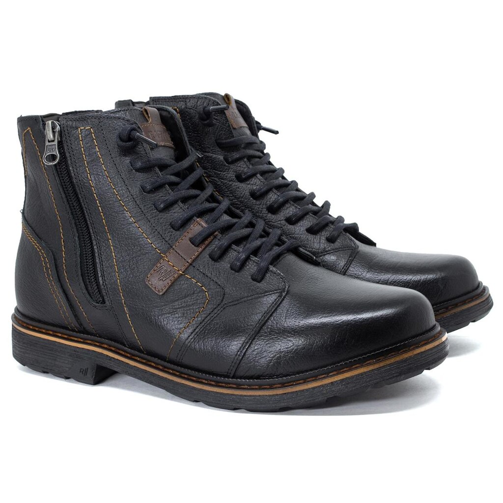 Bota Coturno Rafarillo Palmilha Macia Aumenta Altura +7cm Couro Legítimo com Cadarço e Zíper 36001