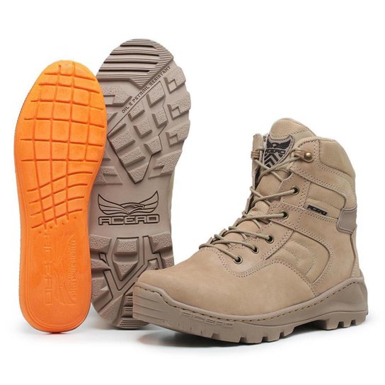 Bota Coturno Tático Militar Acero Extreme Mid Couro Cano Médio - Bege Menor preço em Bota Coturno Tático Militar Acero Extreme Mid Couro Cano Médio - Bege