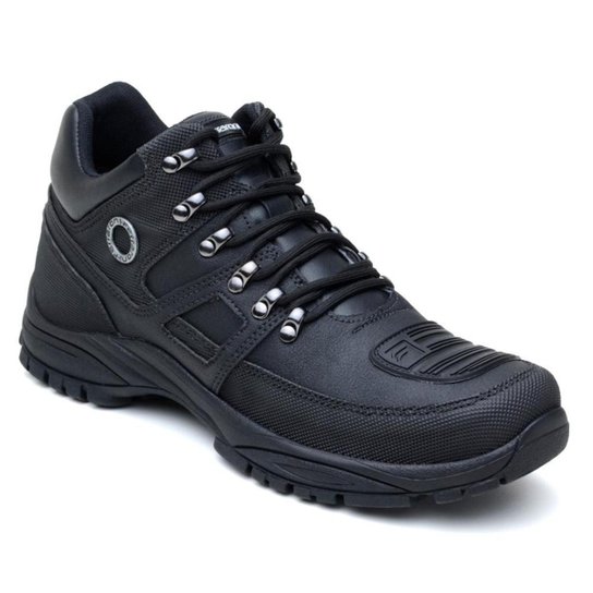 Bota Coturno Tenis Masculino Cadarço Cano Médio Tratorado Moto - Preto Menor preço em Bota Coturno Tenis Masculino Cadarço Cano Médio Tratorado Moto - Preto