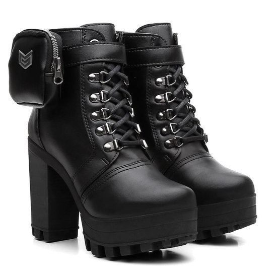 Bota Coturno Tratorada Bag Vicerinne Feminina Salto Alto - Preto Menor preço em Bota Coturno Tratorada Bag Vicerinne Feminina Salto Alto - Preto