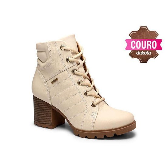 Bota Coturno Tratorada Cano Médio Couro Dakota G4564 - Feminino - Bege Menor preço em Bota Coturno Tratorada Cano Médio Couro Dakota G4564 - Feminino - Bege