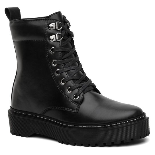 Bota Coturno Tratorada Feminina Cano Médio Form's - Preto Menor preço em Bota Coturno Tratorada Feminina Cano Médio Form's - Preto