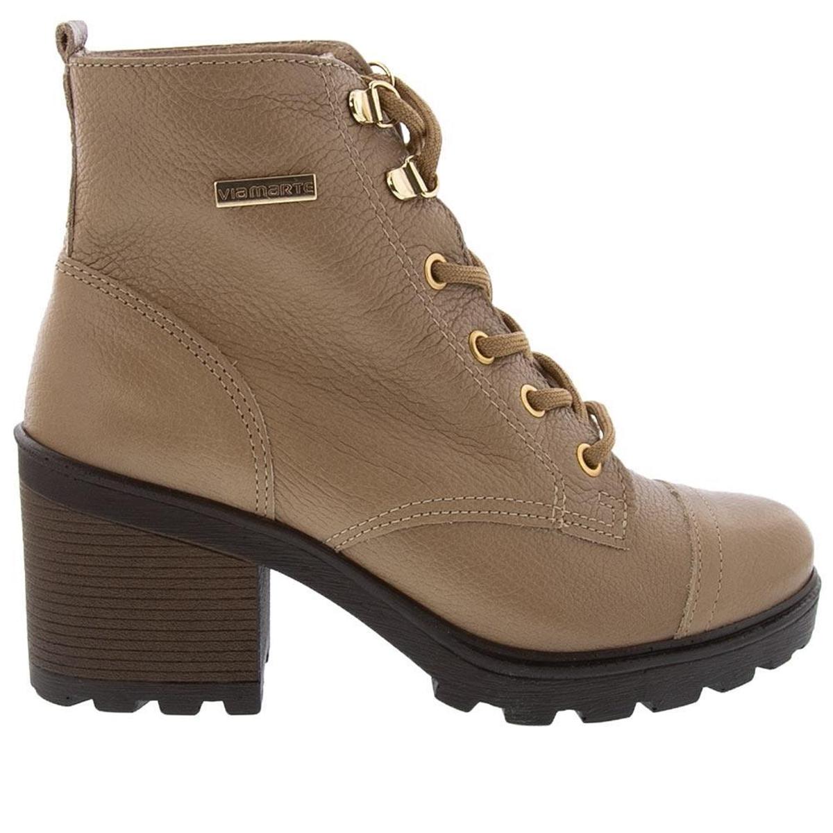 Bota Coturno Via Marte Salto Grosso Couro Feminina - Bege | Netshoes