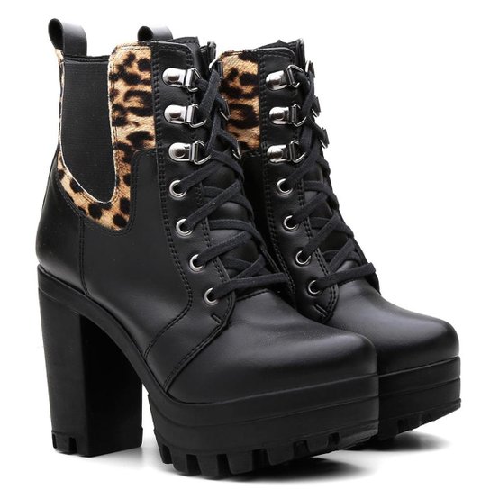 Bota Coturno Vicerinne Tratorada Feminina - Preto e Marrom Menor preço em Bota Coturno Vicerinne Tratorada Feminina - Preto e Marrom