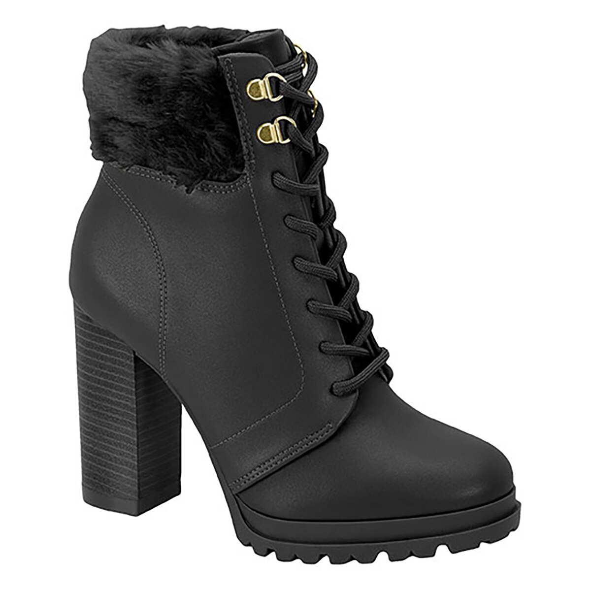 Bota Coturno Vizzano Salto Alto Pelo Feminina - Preto | Netshoes