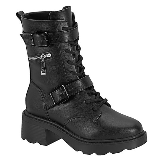 Bota Coturno Vizzano Tratorada Fivelas Feminina - Preto Menor preço em Bota Coturno Vizzano Tratorada Fivelas Feminina - Preto