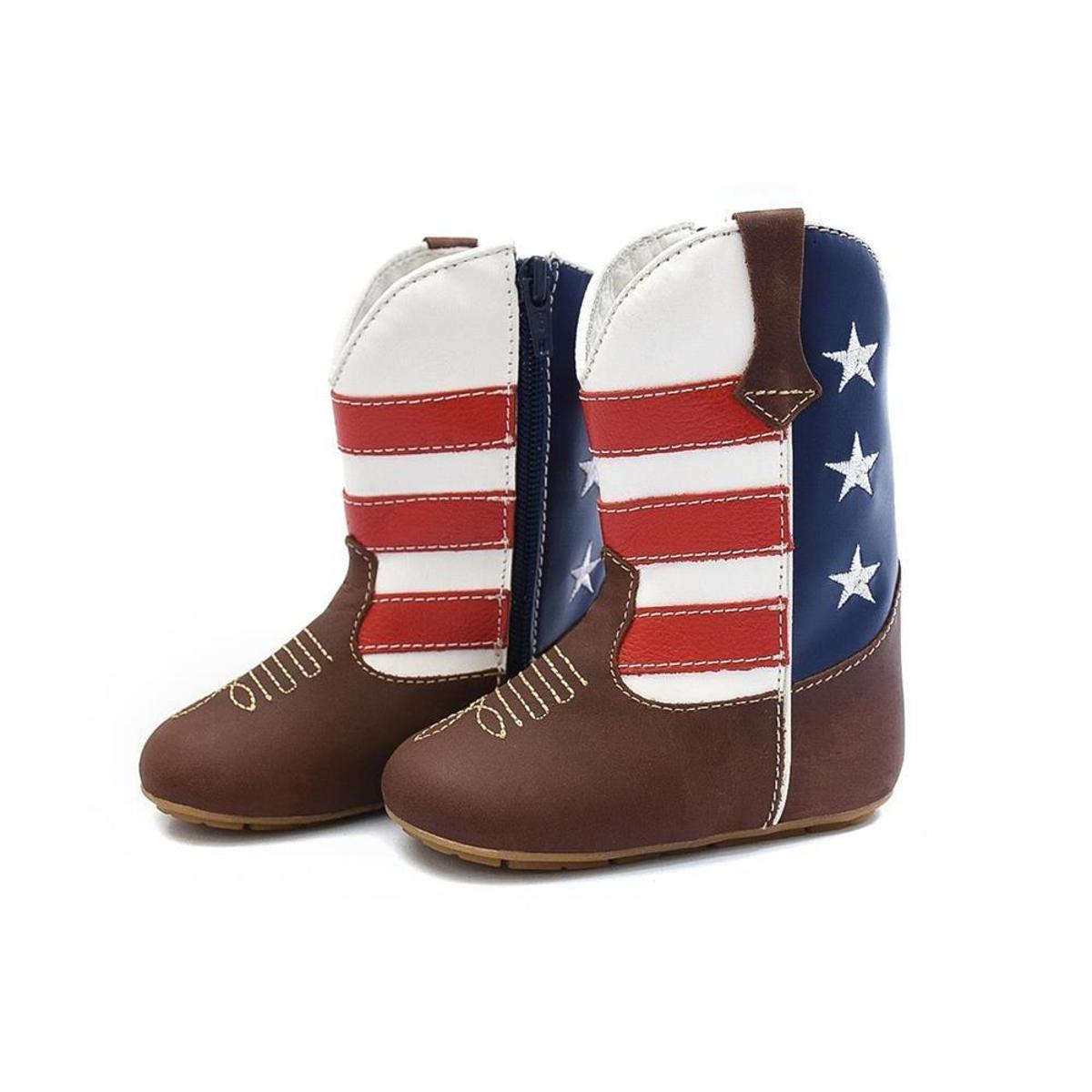 Bota Country Bebê Menino Couro Estampada Zíper Casual - Marrom | Netshoes