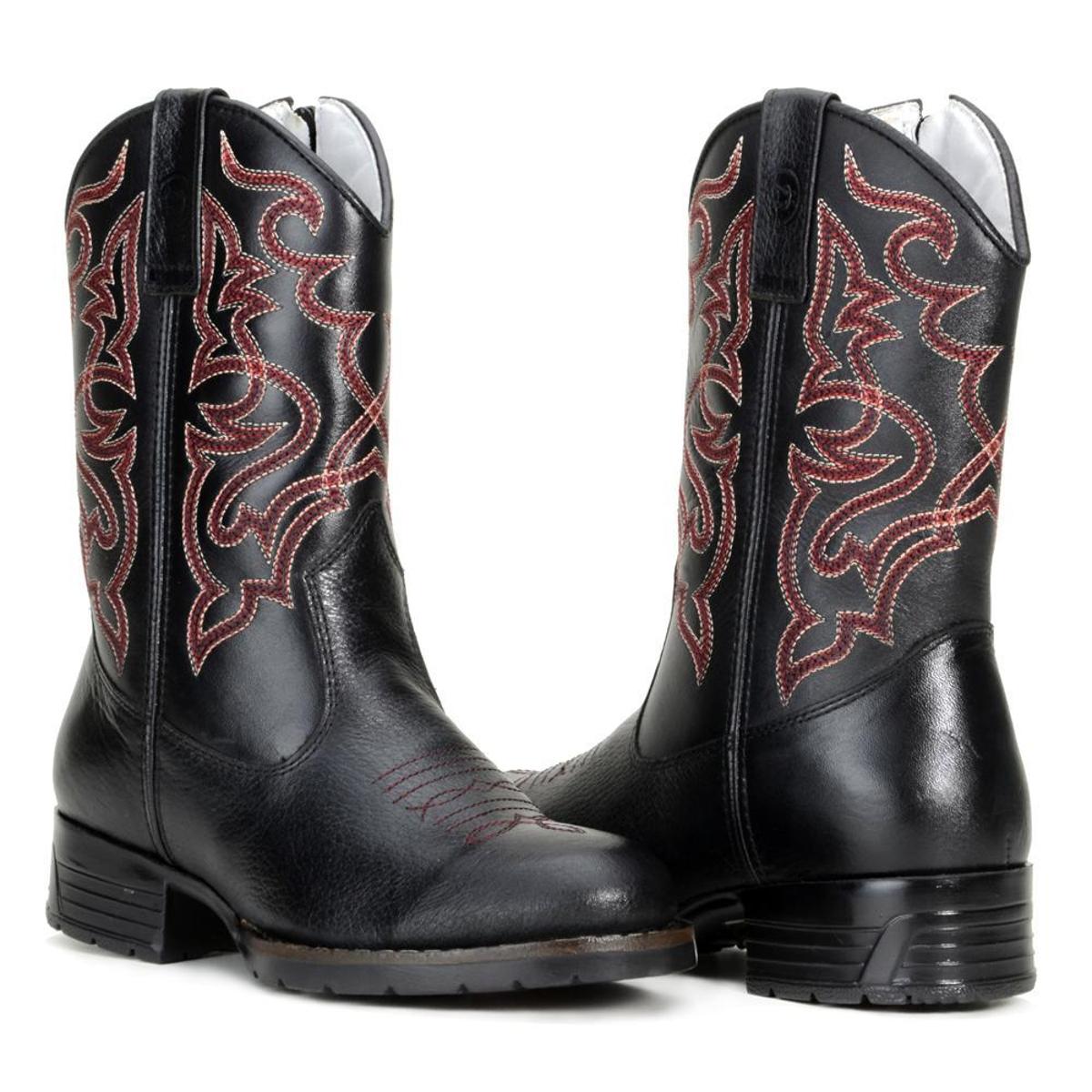 Bota Country Capelli Infantil Menino Couro Bordado Conforto - Preto |  Netshoes