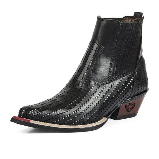 Bota Country Masculina Bico Fino Western Couro Legitimo Detalhe