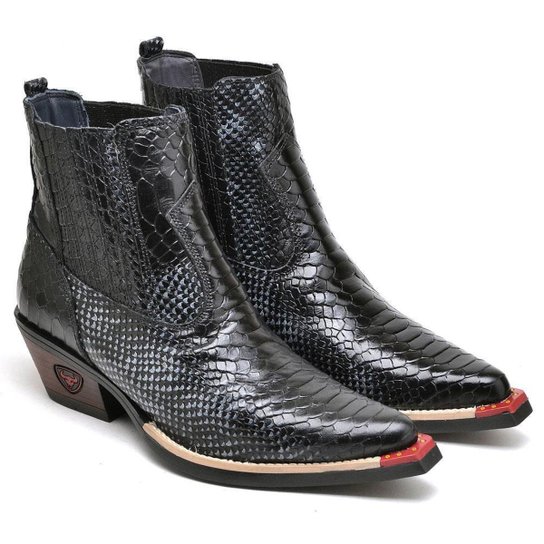 Bota Country Masculina Couro Escamada Bico Fino Confortável