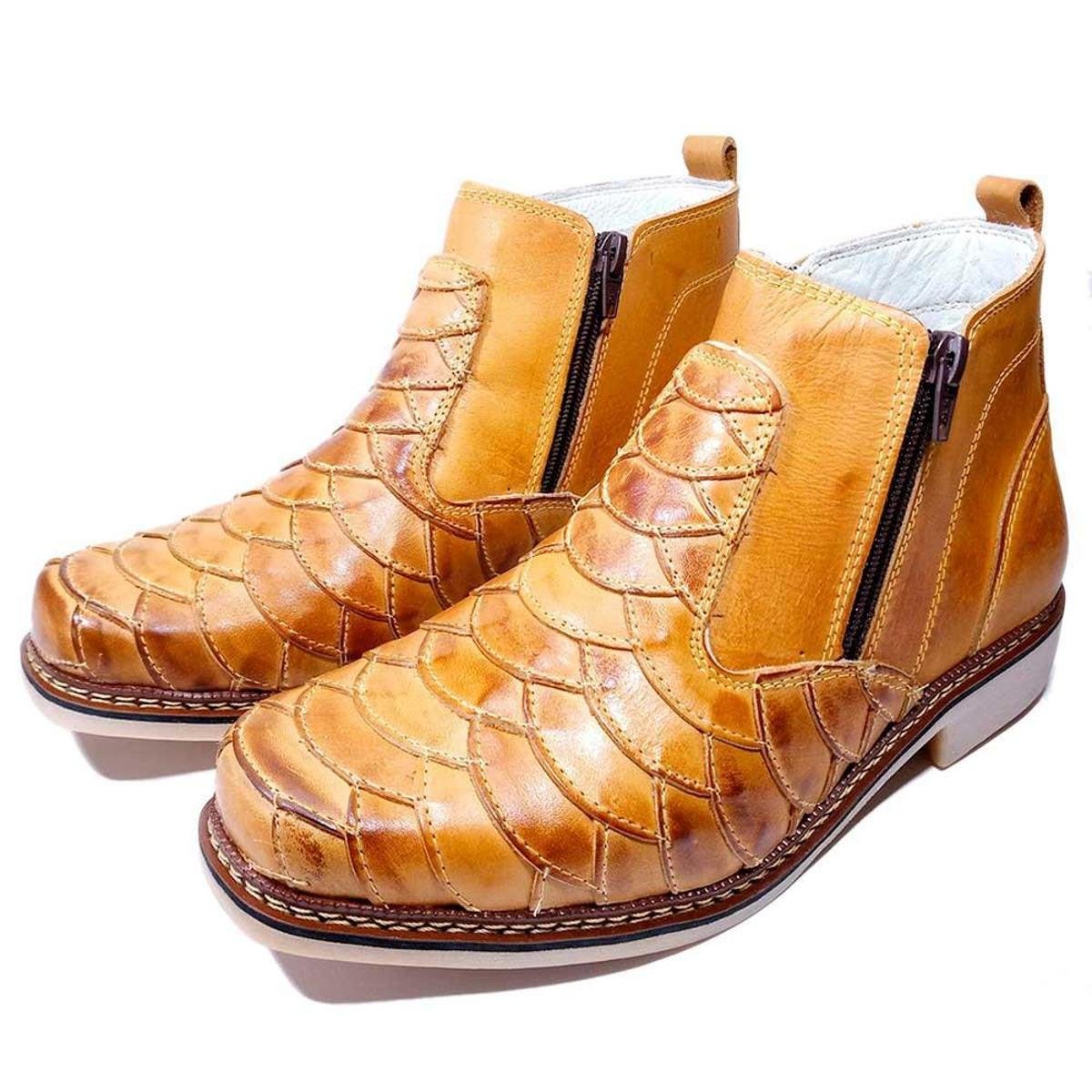 Bota Country Masculina Em Couro Escamada De Cano Curto Urbana