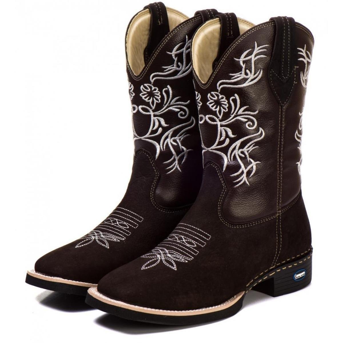 Bota Country Texana Feminina Cano Longo Café Couro