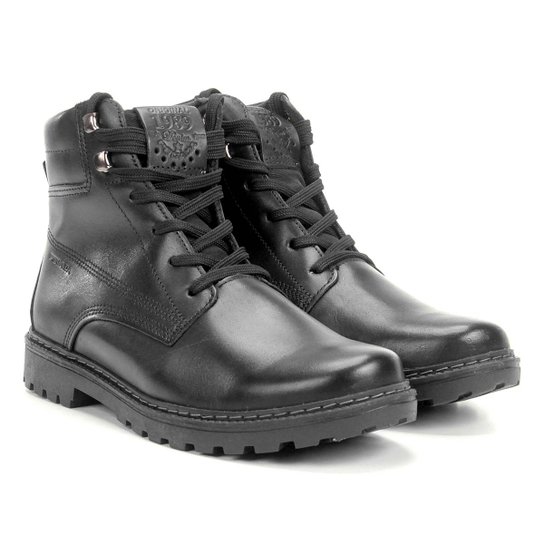 Bota Couro Coturno Pegada Tratorada Masculina - Preto Menor preço em Bota Couro Coturno Pegada Tratorada Masculina - Preto