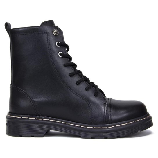 Bota Couro Coturno Tratorado Cravo e Canela 85653 Feminina - Preto Menor preço em Bota Couro Coturno Tratorado Cravo e Canela 85653 Feminina - Preto
