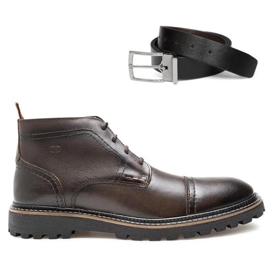 Bota Couro Democrata Masculina Garage Cross Cano Curto 295101+Cinto Masculino Dupla Face - Marrom Escuro Menor preço em Bota Couro Democrata Masculina Garage Cross Cano Curto 295101+Cinto Masculino Dupla Face - Marrom Escuro