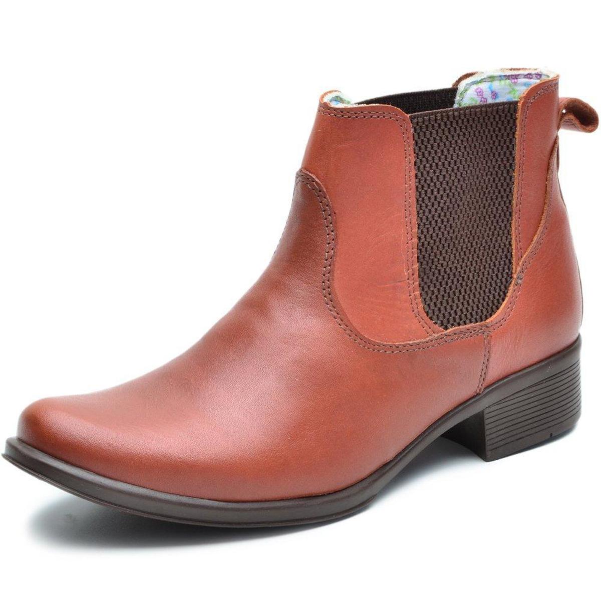Bota Couro Feminina Cano Curto Salto Baixo Pinhao - Terracota | Netshoes