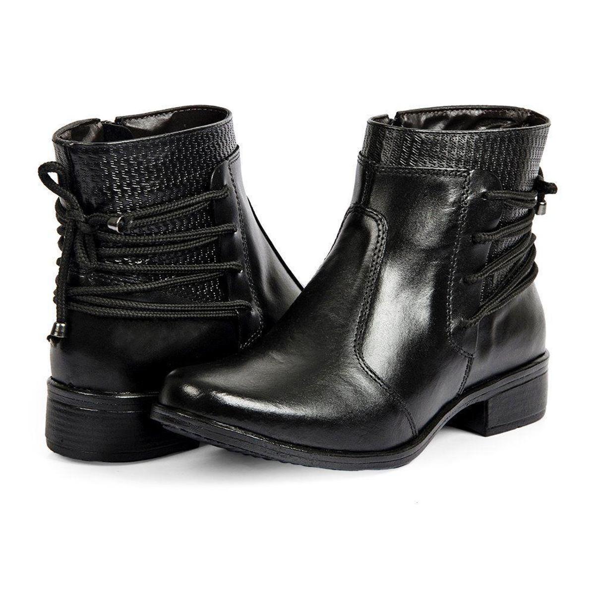 Bota Couro Legítimo Feminina CalçadoNet 10017 Preta 35 - Preto | Netshoes