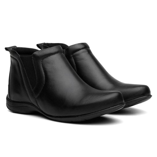Bota Couro Lorenzzo Lopez Coturno Cano Curto Feminina - Preto Menor preço em Bota Couro Lorenzzo Lopez Coturno Cano Curto Feminina - Preto