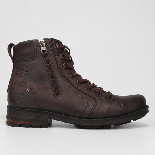 Bota Couro Pegada Zíper Masculina - Marrom Escuro Menor preço em Bota Couro Pegada Zíper Masculina - Marrom Escuro
