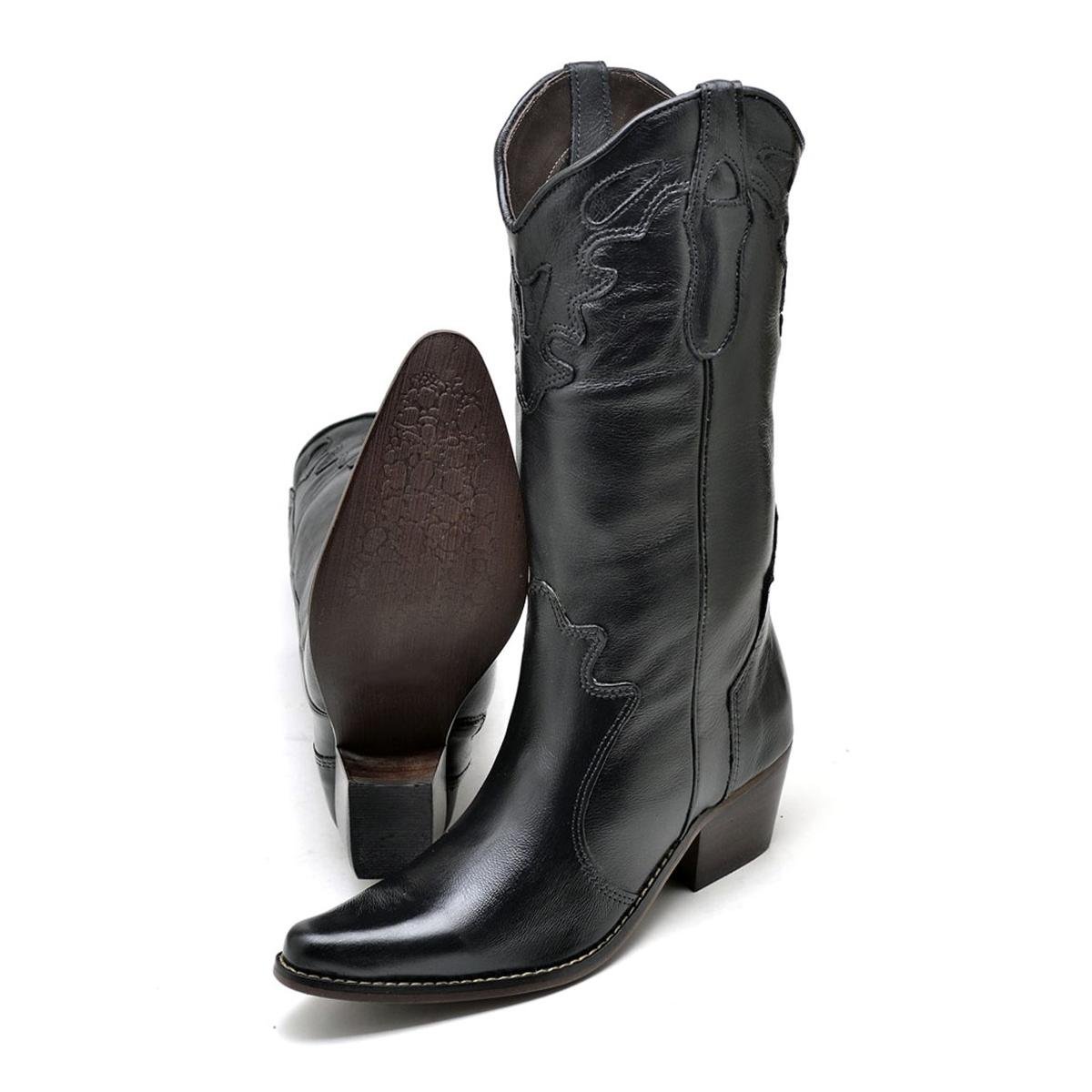 Bota Country Feminina Bico Fino Bota Couro Texana Country Click Calçados Cano Longo Bico Fino Feminina