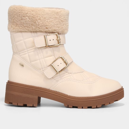 Bota Dakota Com Fivelas Cano Médio Feminina - Off White Menor preço em Bota Dakota Com Fivelas Cano Médio Feminina - Off White