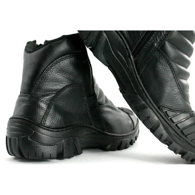 Bota de Couro Preta Masculina com Zíper de Motoqueiro