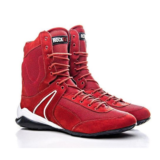 Bota de Treino Cano Alto Couro Confort - Vermelho Menor preço em Bota de Treino Cano Alto Couro Confort - Vermelho