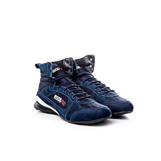 Bota De Treino Rock Fit Cano Medio Couro Nobuck - Azul Menor preço em Bota De Treino Rock Fit Cano Medio Couro Nobuck - Azul