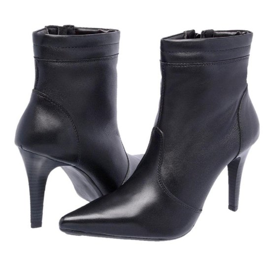 Bota Feminina Bico Fino Em Couro Salto Alto Clássica Lisa Salto Fino Casual Tendência - Preto Menor preço em Bota Feminina Bico Fino Em Couro Salto Alto Clássica Lisa Salto Fino Casual Tendência - Preto