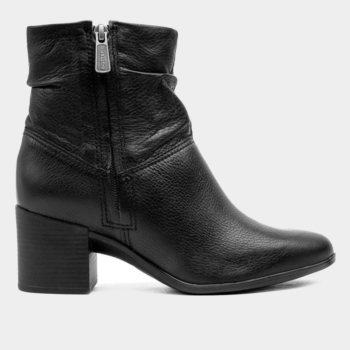 Bota feminina Bottero em couro Burnish Preto Menor preço em Bota feminina Bottero em couro Burnish Preto