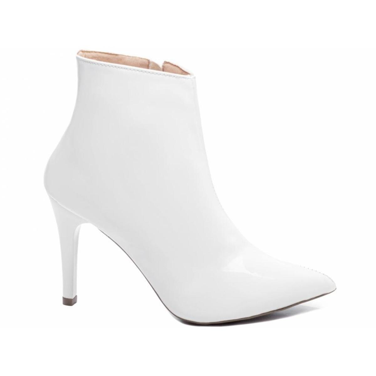 Bota Feminina Branca Bico Salto Fino Cano Curto AVS 50B-E - Branco ...