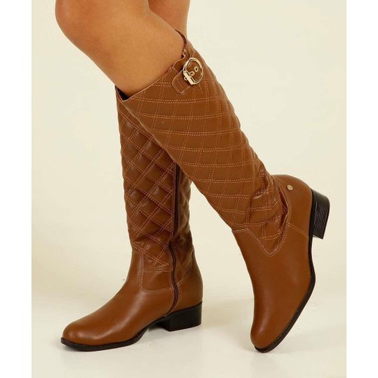 Bota Feminina Cano Alto Matelassê Via Uno 10045993060 Marrom