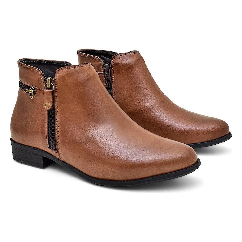 Bota Feminina Cano Curto em Couro com Zíper Lateral e Palmilha Anatômica