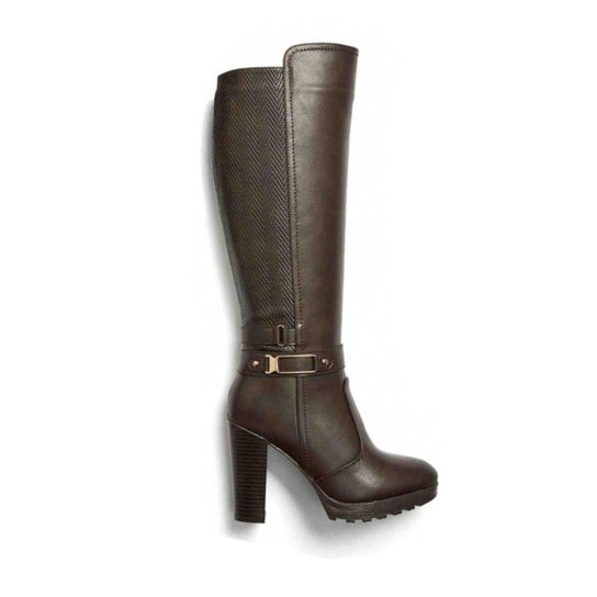 Bota Feminina Cano Longo Mooncity Salto Grosso 73049 Marrom