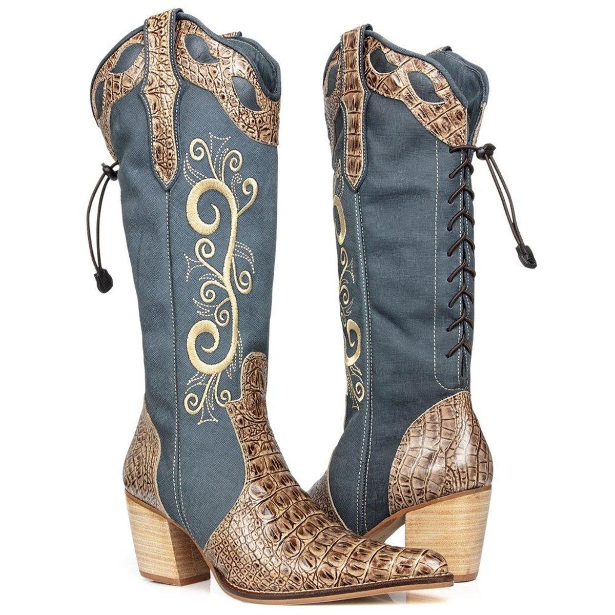 Bota Feminina Cano Longo Texana Couro Jeans Capelli Boots é boa?